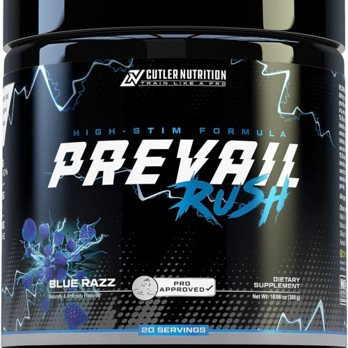 High Stim Pre Workout Powder Prevail Rush Preworkout for Men & Women for Intense Pumps Energy and Focus with Caffeine NO3T Betaine and Dynamine | Sour Blue Razz (20 Servings)